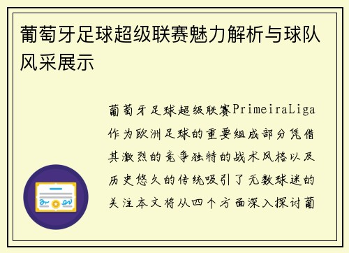 葡萄牙足球超级联赛魅力解析与球队风采展示